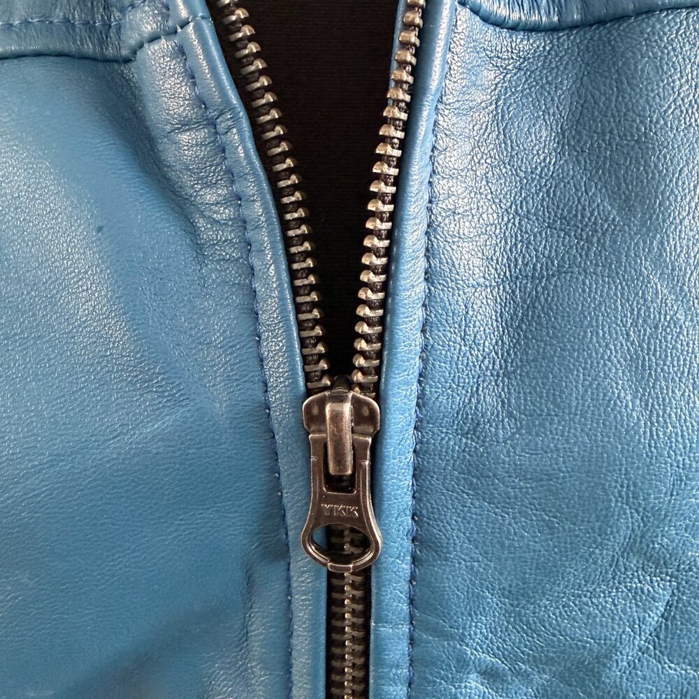 Evil Kristen Bouchard Blue Leather Retro Rainbow Aviator Jacket L/XL - Picture 10 of 16